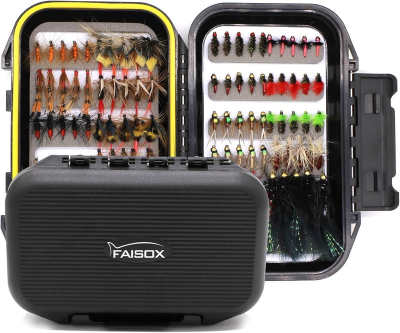 FAISOX Fly Fishing Flies Assortment Kit Dry Wet Nyphms Tenkara Popper Streamer Woolly Bugger for Trout Bass Salmon Steelhead with Fly Box - Image 2